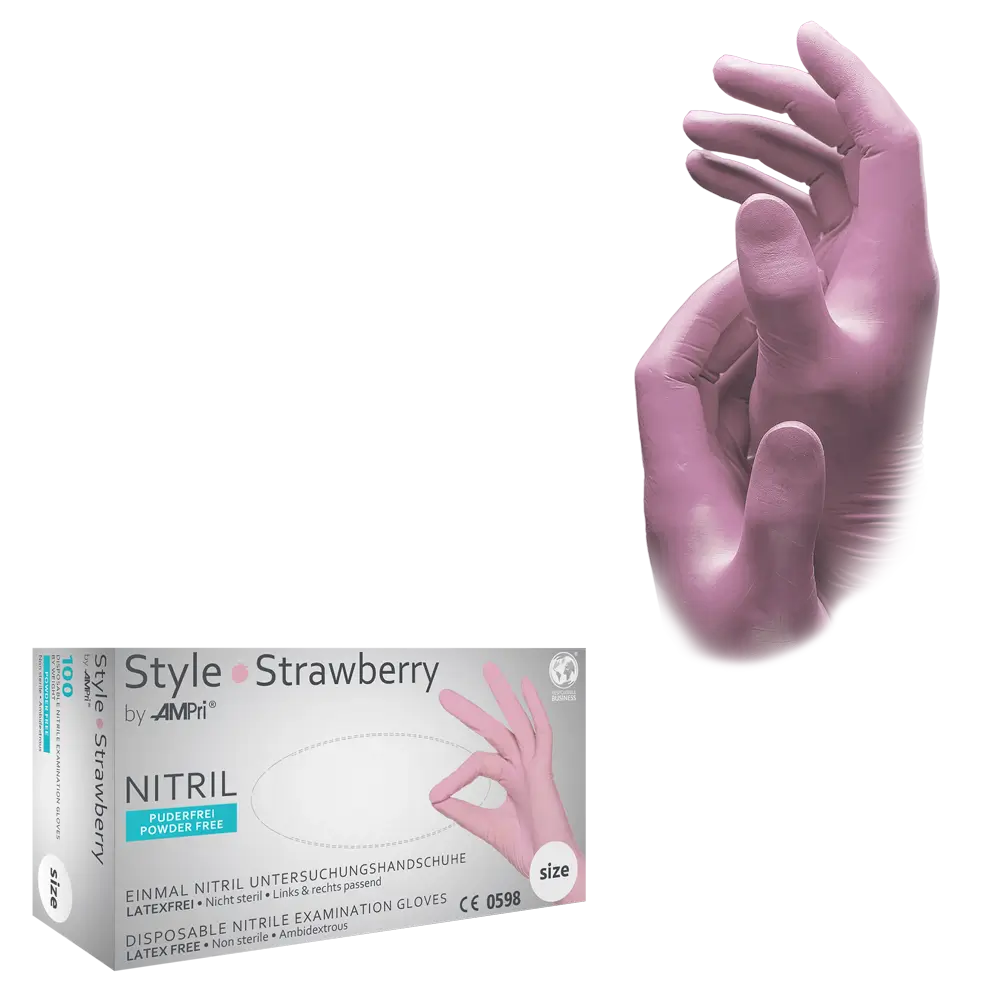 Nitrilhandschuhe Style Strawberry – rosa, puderfrei, 100 Stück-M