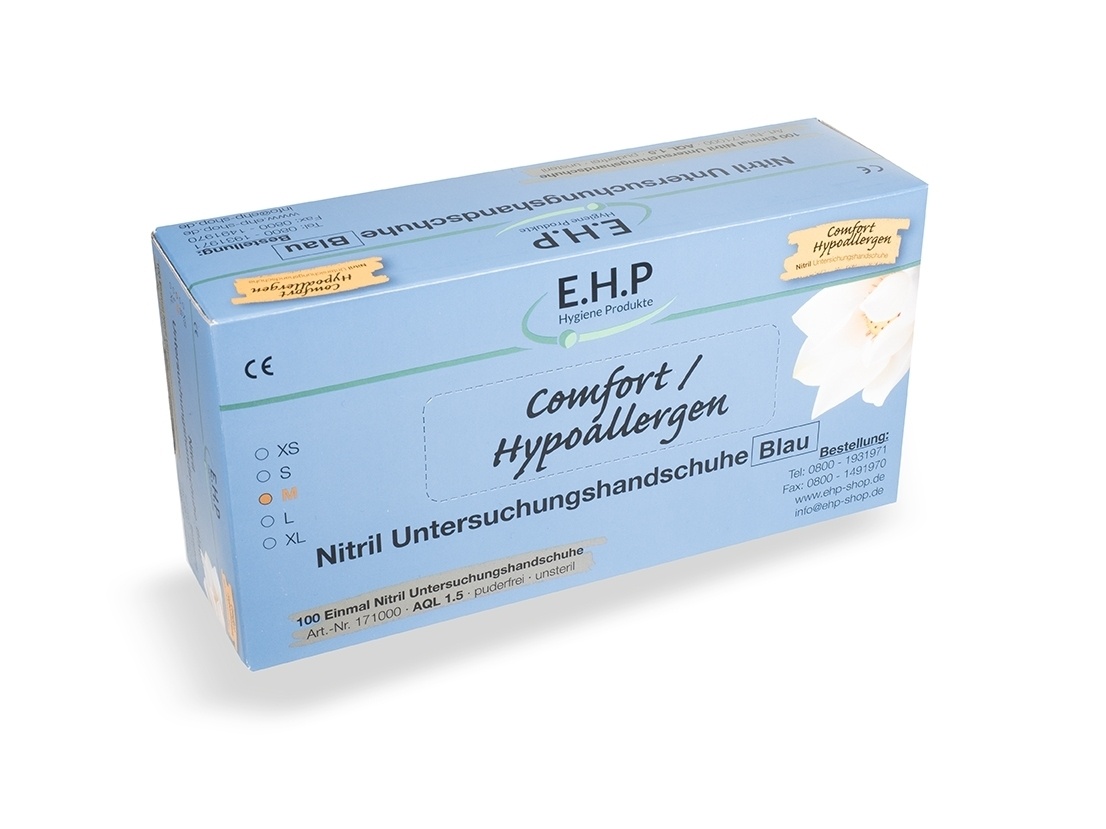 EHP Nitrilhandschuhe Comfort, Hypoallergen, M, Blau, 100 Stück