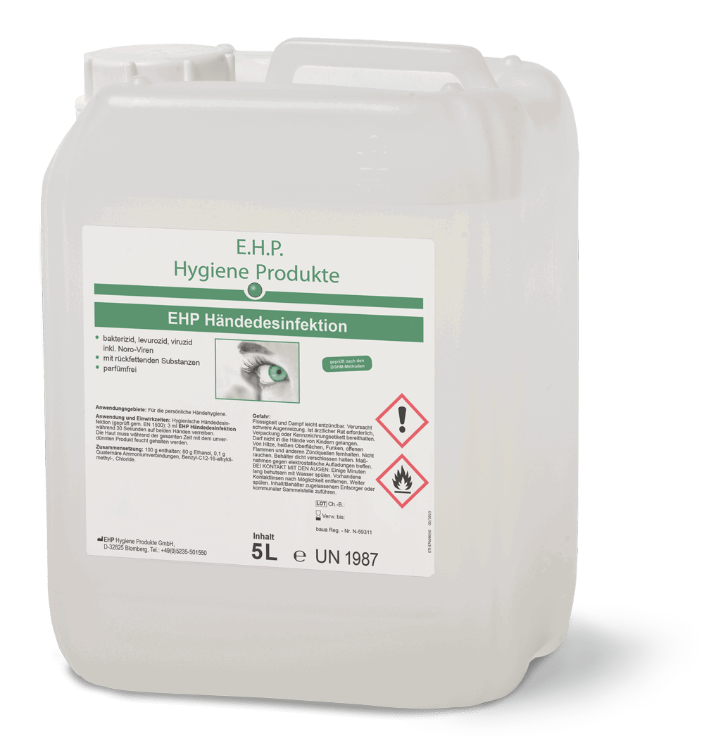 EHP Händedesinfektion 5 Liter Kanister , Zertifiziert , Biozid, DGHM/VAG gelistet