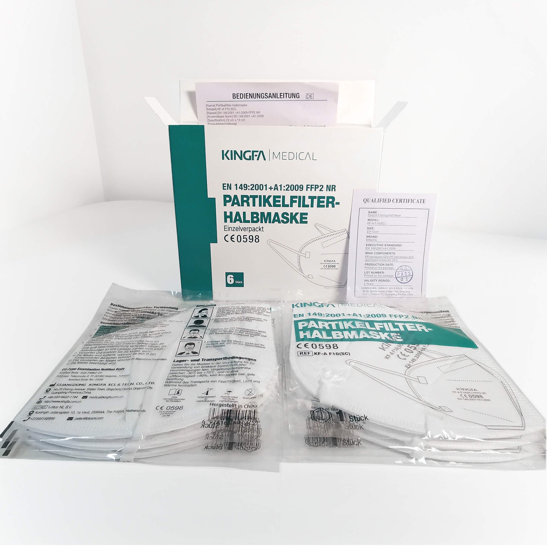 Kingfa Medical FFP2 Maske, EN 149:2001 + A1:2009 FFP2 NR, CE-Zertifizierter Mundschutz